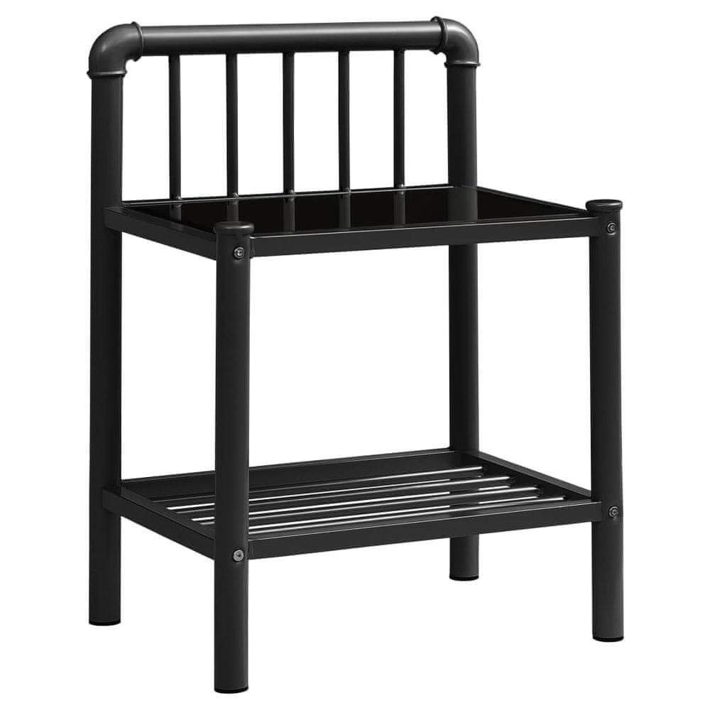 Vidaxl Nočný stolík čierny 45x34,5x62,5 cm kov a sklo